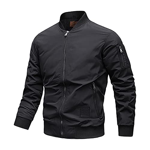 HZQIFEI Herren Bomberjacke Übergangsjacke Frühling College Jacke Stehkragen Fliegerjacke Baseballjacke mit Taschen (Schwarz, 3XL) von HZQIFEI