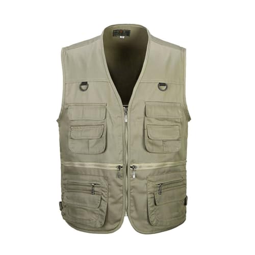 HZQIFEI Herren Outdoor Ärmellos Weste Freizeit Angler Camping Wandern Weste mit Vielen Praktischen Taschen (Khaki, XXL) von HZQIFEI