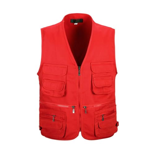 HZQIFEI Herren Outdoor Ärmellos Weste Freizeit Angler Camping Wandern Weste mit Vielen Praktischen Taschen (Rot, 3XL) von HZQIFEI