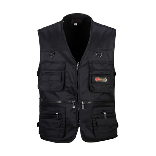 HZQIFEI Herren Outdoor Ärmellos Weste Freizeit Angler Camping Wandern Weste mit Vielen Praktischen Taschen (Schwarz, XXL) von HZQIFEI