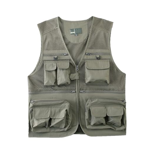 HZQIFEI Herren Outdoor Ärmellos Weste Freizeit Angler Camping Wandern Weste mit Vielen Praktischen Taschen MJ08 (Braun, 4XL) von HZQIFEI