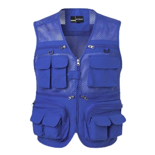 HZQIFEI Herren Outdoor Ärmellos Weste Freizeit Angler Camping Wandern Weste mit Vielen Praktischen Taschen MJ08 (Königsblau, 5XL) von HZQIFEI