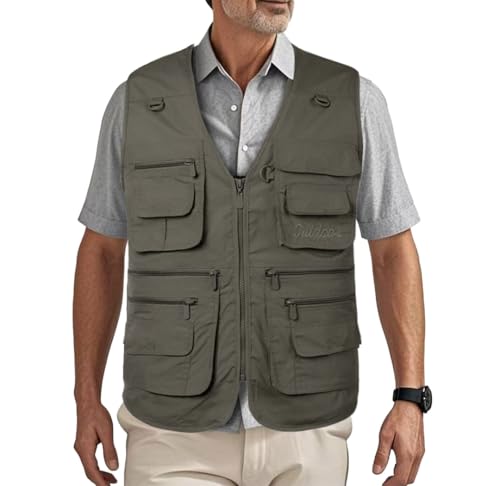HZQIFEI Herren Outdoor Ärmellos Weste Freizeit Angler Camping Wandern Weste mit Vielen Praktischen Taschen MJ10 (Dunkelgrau, 7XL) von HZQIFEI
