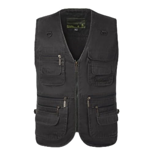 HZQIFEI Herren Outdoor Sport Weste Safari Weste mit Vielen Taschen Ärmellos Freizeit Weste für Jagd Angeln Camping (Dunkelgrau, 5XL) von HZQIFEI