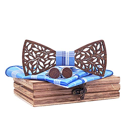 HZQIFEI Hölz Fliege Herren, Holzfliegenset Holzfliege Holzfliege ManschettenknöPfe Corsage Quadratischer Schal Fliege Set (Style#7) von HZQIFEI