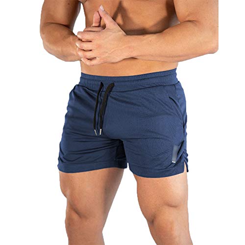 HZQIFEI Shorts Herren Sport Sommer Kurze Hosen Schnelltrocknende Laufshorts Trainingshose Outdoor Sporthose mit Tasch (Marine, 3XL) von HZQIFEI