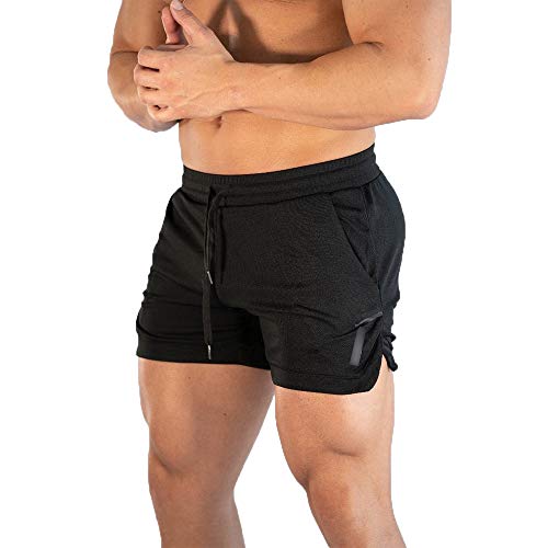 HZQIFEI Shorts Herren Sport Sommer Kurze Hosen Schnelltrocknende Laufshorts Trainingshose Outdoor Sporthose mit Tasch (Schwarz, 3XL) von HZQIFEI