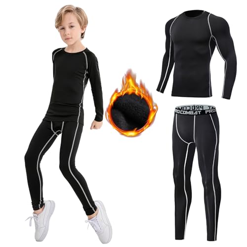 HZSK Thermounterwäsche Kinder Fußball Thermohose Kinder Funktionswäsche Innenfleece und Warm Skiunterwäsche Kinder Fussball Unterwäsche Thermokleidung für Joggen,Radfahren,Fußball von HZSK