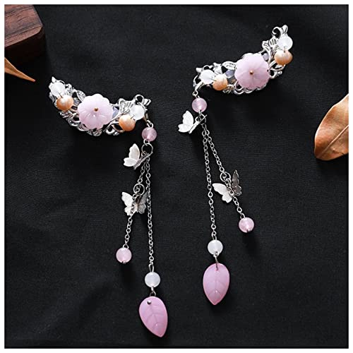 Haarnadel 1 stück / 2 stücke Antike Chinesische Haarnadeln Mädchen Blumen Haar Kamm Clip Quaste Haarnadeln Haarnadel Holz(Pink Silver) von HZWMQDLF