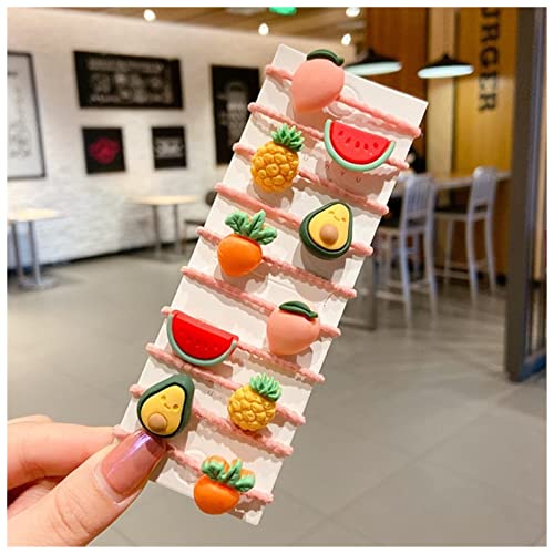 Haarnadel 10 stücke/satz Niedliche Cartoon Frische Frucht Elastische Haarbänder Mädchen Schöne Gummibänder Geschenk Haarschmuck Haarnadel Holz(10) von HZWMQDLF
