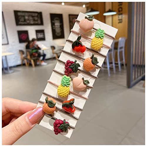 Haarnadel 10 stücke/satz Niedliche Cartoon Frische Frucht Elastische Haarbänder Mädchen Schöne Gummibänder Geschenk Haarschmuck Haarnadel Holz(3) von HZWMQDLF