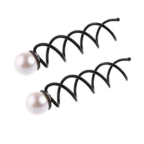 Haarnadel 2 stücke Haarschmuck Frauen Spirale Spin Schraube Perle Haarspange Damen Twist Barrette Schwarz/Gold Haarnadel Holz(Pearl) von HZWMQDLF