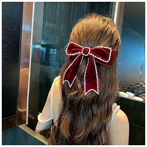 Haarnadel Elegante Stoffband Samt Bogen Haarnadeln Haarklammern Barrettes Erwachsene Kristall Haargriffe Koreanische Kopfschmuck Mädchen Haarschmuck Haarnadel Holz(Red) von HZWMQDLF