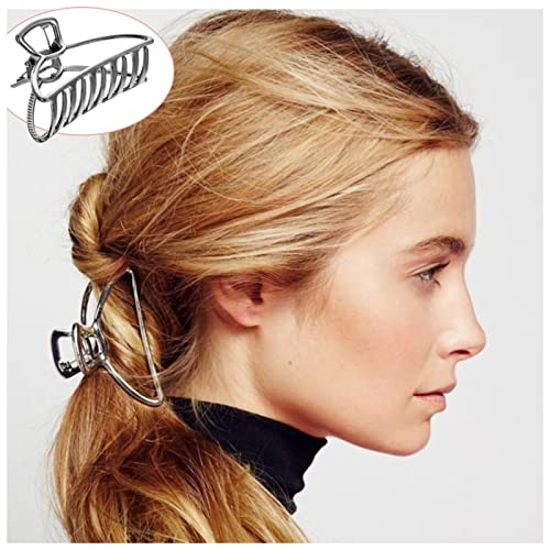 Haarnadel Frauen Geometrische Haar Klauenklemme Haar Krabben Mondform Haar Clip Klauen Metallkunststoff Massivfarbe Salon Styling Holding Werkzeuge Haarnadel Holz(Silver 1Pcs Metal) von HZWMQDLF