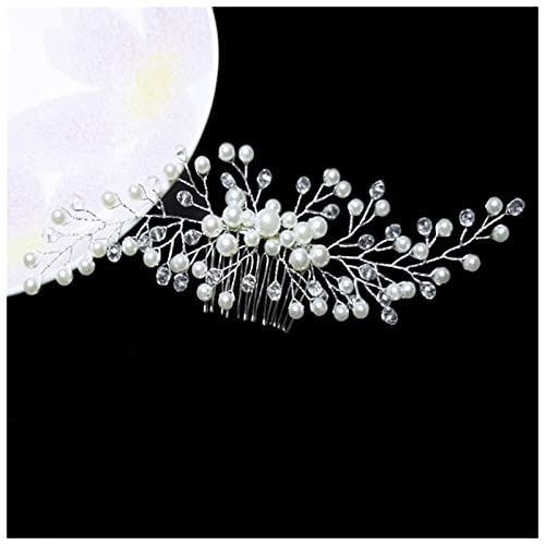 Haarnadel Hochzeit Kopf Blume Kristall Perle Haar Kämme for Bräute Handgemachte Frauen Kopf Ornamente Braut Haarklammern Zubehör Schmuck Haarnadel Holz(White) von HZWMQDLF