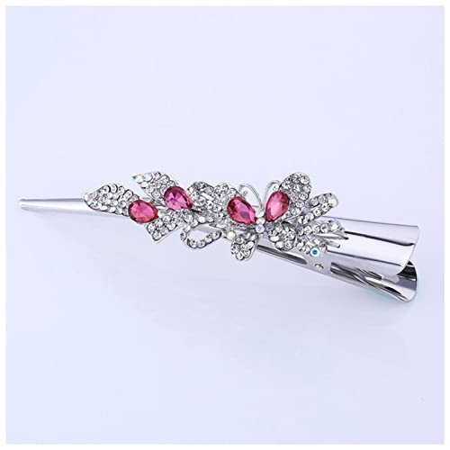 Haarnadel Mode Metall Haar Barrettes Haarspange Silber Überzogene Blume Barrette for Frauen Haarnadel Holz(Pink butterfly) von HZWMQDLF