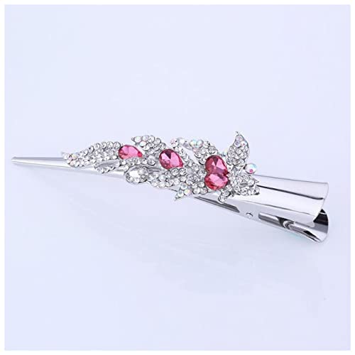 Haarnadel Mode Metall Haar Barrettes Haarspange Silber Überzogene Blume Barrette for Frauen Haarnadel Holz(Pink leaf flower) von HZWMQDLF