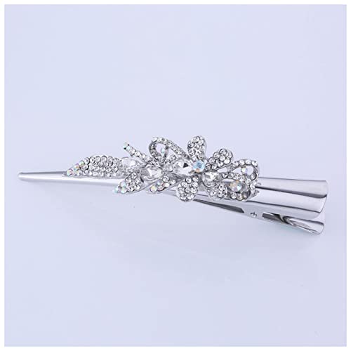 Haarnadel Mode Metall Haar Barrettes Haarspange Silber Überzogene Blume Barrette for Frauen Haarnadel Holz(White flower) von HZWMQDLF