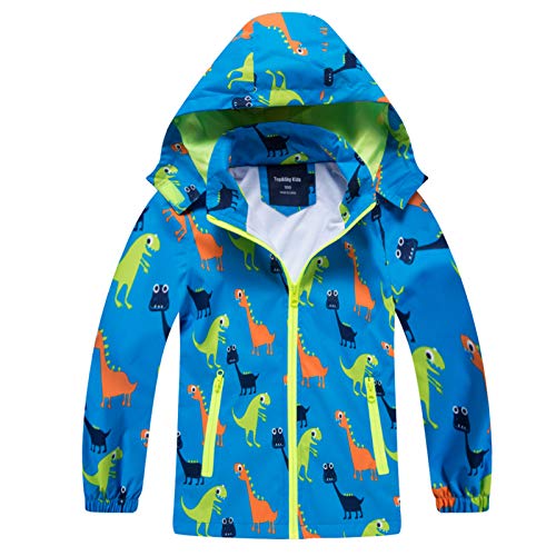 HZXVic Regenjacke Kinder, Kapuzen Outdoor Wasserdichte Jacke, Softshelljacke Kinder mit Dinosauriern 7-8Jahre von HZXVic