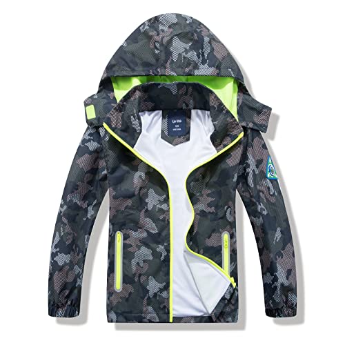 HZXVic Regenjacke Kinder, Wasserdichte Jacke Jungen, Softshelljacke Jungen Camo Raincoat 2-3Jahre von HZXVic