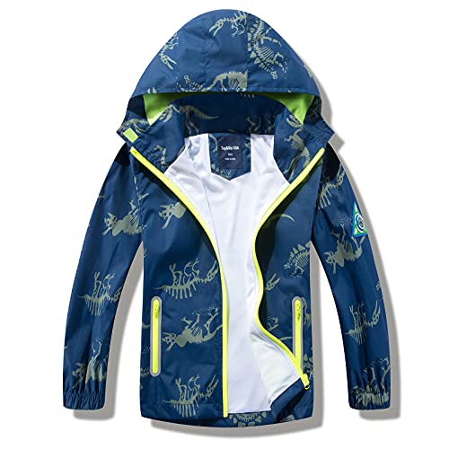 HZXVic Regenjacke für Kinder (Junge/Mädchen), Outdoor wasserdichte Softshelljacke mit Kapuze, Dinosaurier Regenmantel 5-6Jahre von HZXVic