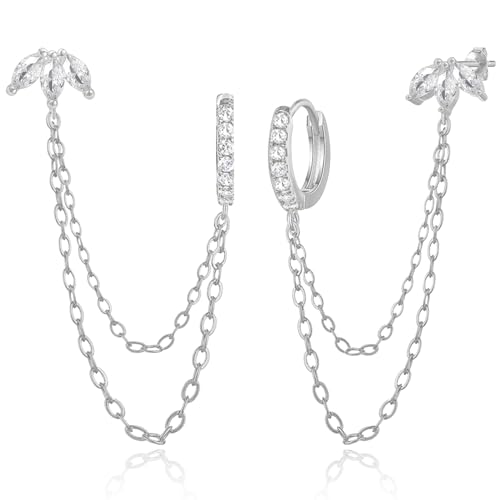 HZYKDWD Ohrringe Kette für Frauen – 925 Sterling Silber Trinity Quarz Zirkonia Ohrringe Doppelperforation Kette Ohrringe Schmuck Geschenk, Silber HZYKDWD Ohrringe Kette für Frauen – 925 Sterling Silber Trinity Quarz Zirkonia Ohrringe Doppelperforation Kette Ohrringe Schmuck Geschenk, Silber von HZYKDWD