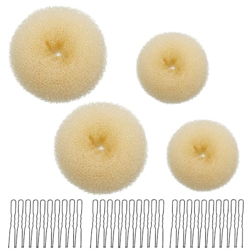 4 Stück Donut-Haarknoten, elastische Haargummis, Donut-Ring, Ring-Stil, Donut-Former mit 30 schwarzen U-förmigen Haarnadeln für Mädchen, Kinder, Frauen, DIY-Chignon-Frisuren, Tänzerin, Ballerina von HZYUEKUN