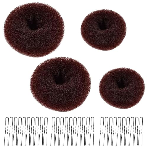 4 Stück Donut-Haarknoten, elastische Haargummis, Donut-Ring, Ring-Stil, Former mit 30 schwarzen U-förmigen Haarnadeln für Mädchen, Kinder, Frauen, DIY-Chignon-Frisuren, Tänzerin, Ballerina von HZYUEKUN