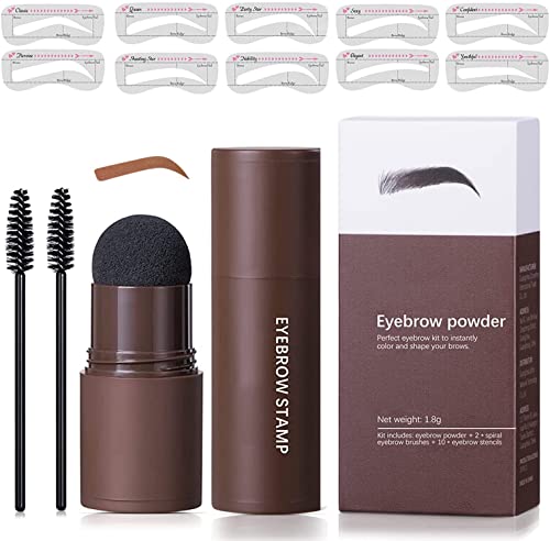 Augenbrauen Stempel,Eyebrow Stamp Kit, Augenbrauenstempel Wasserdicht,10 verschiedene Augenbraue Schablonen Wasserdicht Lange Stick Form Stempel Stirn Anhaltende Natürliche (Hellbraun) von HZZYJ