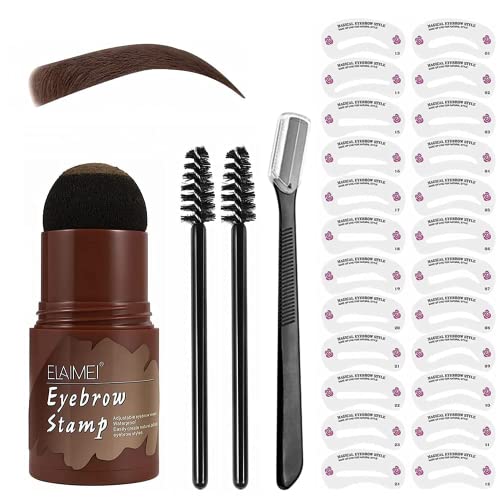 Augenbrauen Stempel Wasserdicht,Eyebrow Stamp Kit,Augenbrauen Schablone Gestaltung Kit,24 Schablonen One Step Brow Stamp Shaping Kit (Dunkelbraun) von HZZYJ