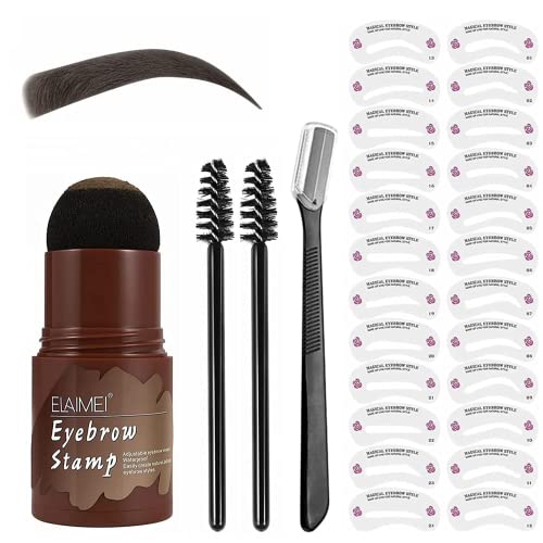 Augenbrauen Stempel Wasserdicht,Eyebrow Stamp Kit,Augenbrauen Schablone Gestaltung Kit,24 Schablonen One Step Brow Stamp Shaping Kit (Hellbraun) von HZZYJ