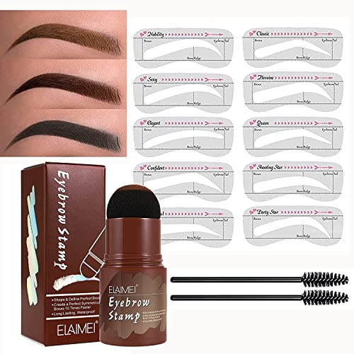 Augenbrauenstempel wasserdicht, Wiederverwendbares Makeup Brow Stamp Brauenpuder Schablonen Augenbrauen Stift Pinsel Kit，1 Step Brow Stamp Shaping Kit 10 Augenbrauen Schablonen Stempel von HZZYJ