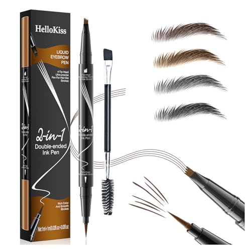 Augenbrauenstift, wasserfester 2-in-1-Microblading-Stift mit zwei Enden, langanhaltender, wischfester Augenbrauenstift mit Augenbrauenpinsel, erzeugt natürliche Augenbrauenfarbe (Grau) von HZZYJ