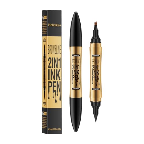 Augenbrauenstift mit 4 Mikrogabelspitzen, 2-in-1-Flüssiger Eyeliner, langlebiger wasserfester Augenbrauenstift und wischfester Augenbrauenstift, sorgt für natürlich aussehende (Grau) von HZZYJ