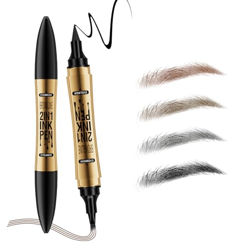 Augenbrauenstift mit 4 Mikrogabelspitzen, 2-in-1-Flüssiger Eyeliner, langlebiger wasserfester Augenbrauenstifts und wischfester, sorgt für natürlich aussehende (Schwarz) von HZZYJ