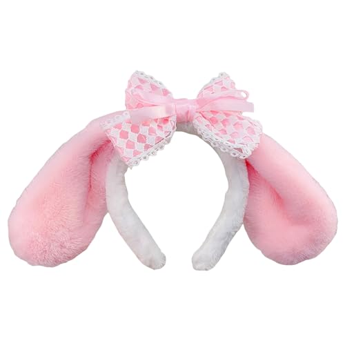 Haarspange Dickes Haar Rosa Kaninchen Plüsch Ohren Stirnband Kaninchen Ohren Schleife Haar Hoop Pelzige Hase Ohr Kopfbedeckung Für Mädchen Frauen Kostüm Cosplay Party Haarclips Klein (One Size) von HZling