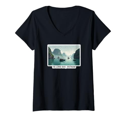 Damen Ha Long Bay Vietnam Reise-Kunstwerk T-Shirt mit V-Ausschnitt Damen Ha Long Bay Vietnam Reise-Kunstwerk T-Shirt mit V-Ausschnitt von Ha Long Bay Collection