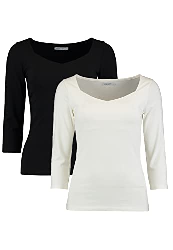 HAILYS Damen 3/4 Langarm Shirt 2-er Stück Set | Dünnes Basic Karree Longsleeve | Stretch Oberteil Pack Noa, Farben:Schwarz-Weiß, Größe:L von HaILYS-noos