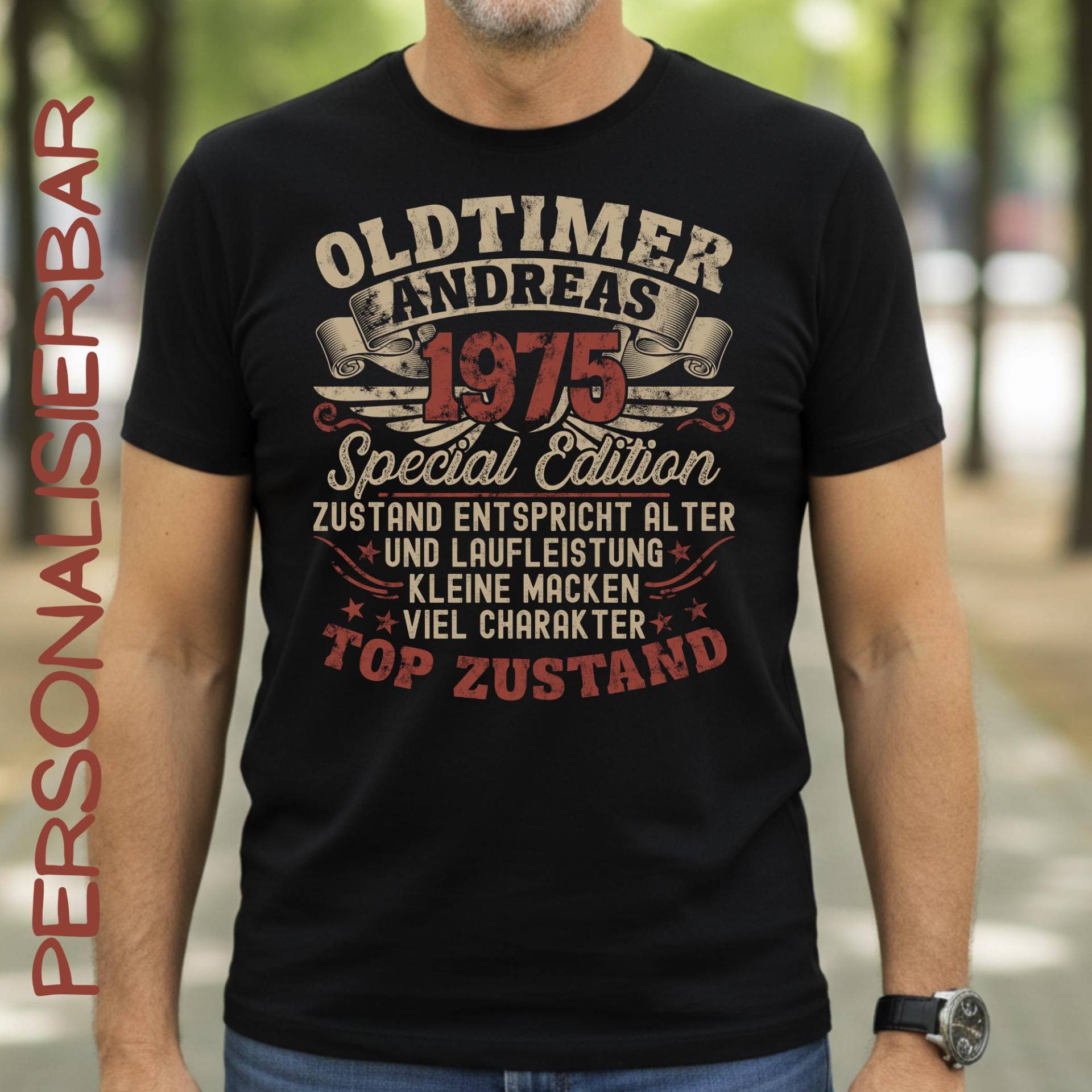50 Geburtstagsgeschenk Mann, Baujahr 1975, Oldtimer Shirt Personalisiert, Lustiges Geburtstag Herren Mit Namen von HaLiLuDesigns