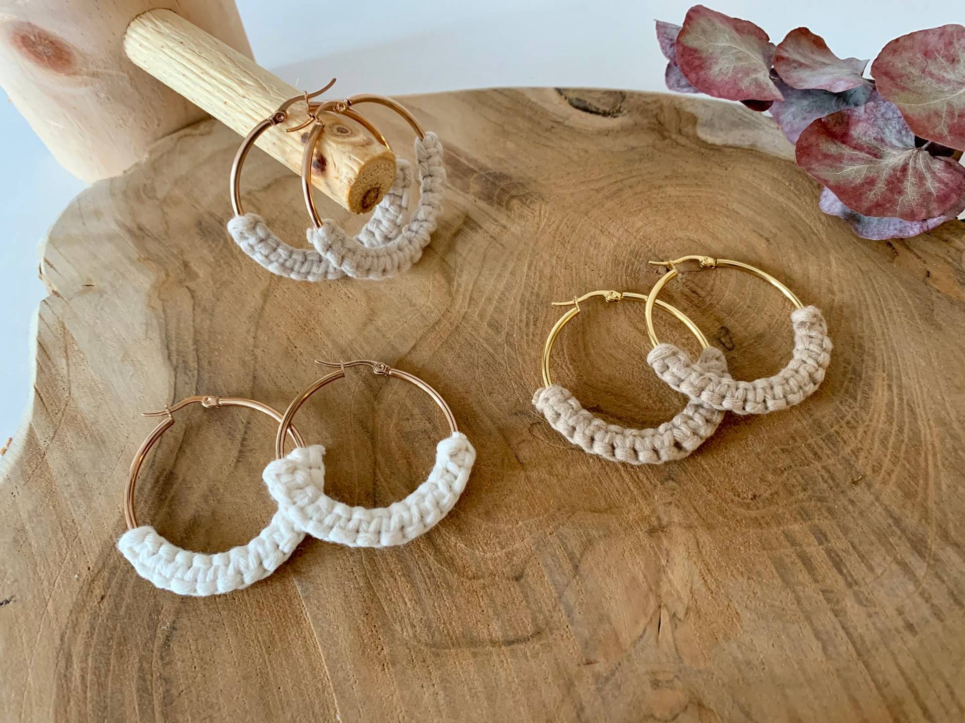 Creolen Makramee// Makrameeohrhänger// Makrameeohrringe// Silber// Gold// Rosegold// Natur// Creme// Beige// Boho// Boho-Chick// Hochzeit von HaLoHandgemacht