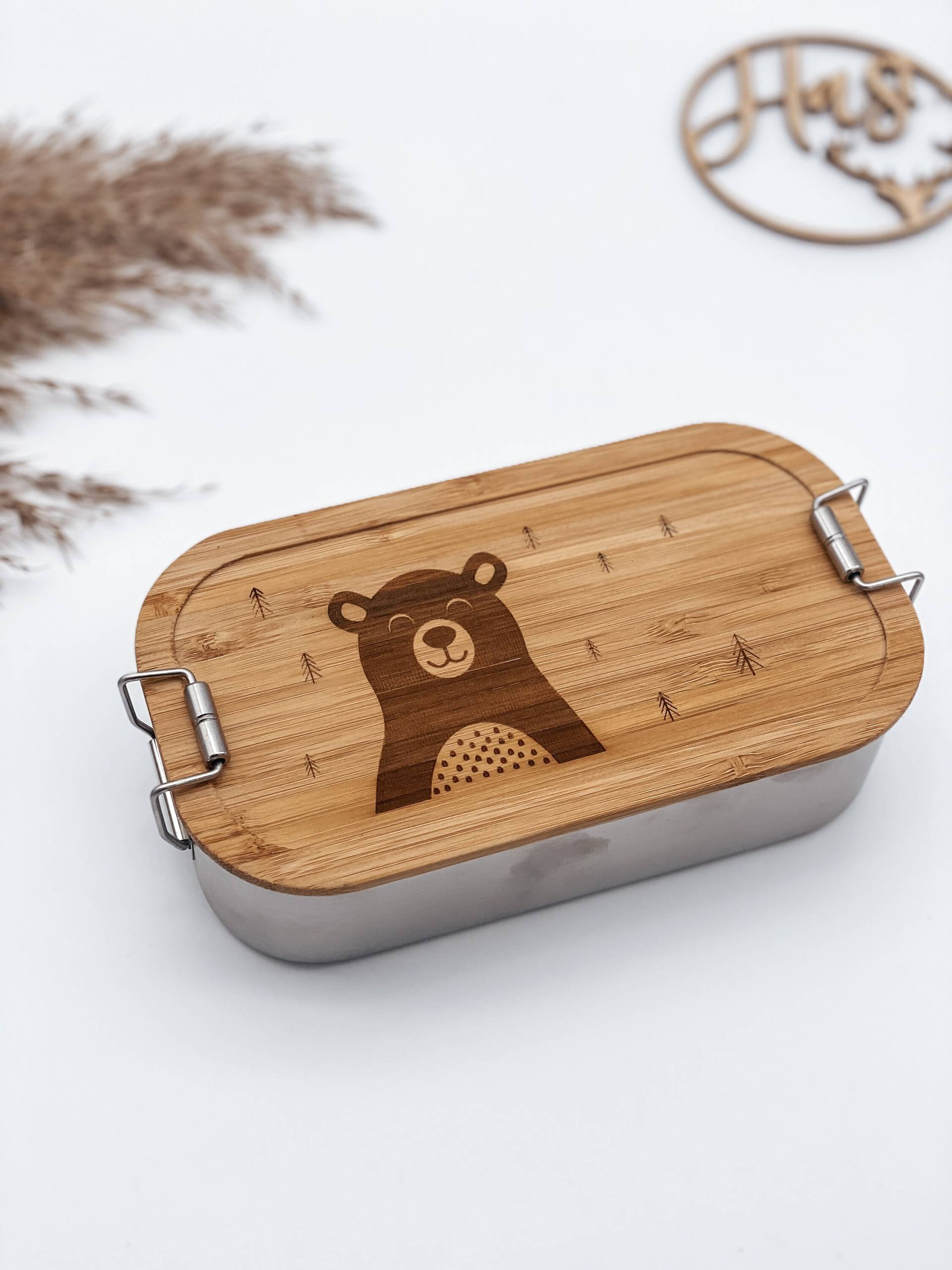 Lunchbox Bär Personalisiert Mit Namen Aus Metall, Vesperdose, Brotdose, Edelstahl, Bambus Lunchbox Bär Personalisiert Mit Namen Aus Metall, Vesperdose, Brotdose, Edelstahl, Bambus von HaSiManufaktur