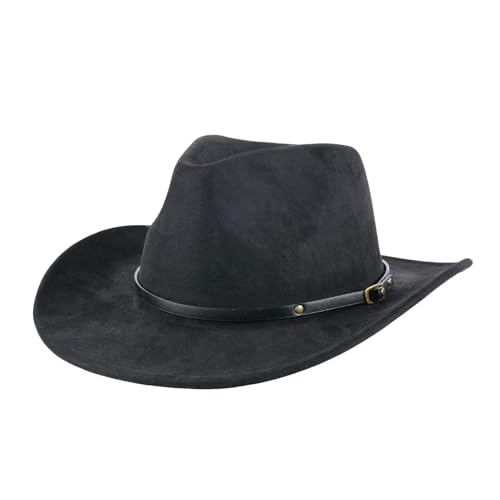 Western Cowboy Hut für Männer Frauen Klassische Western Filz Fedora Hüte mit breiter Krempe, perfekt für Cowboyhut Kostüm und Outdoor-Aktivitäten (Schwarz) von Haayymo