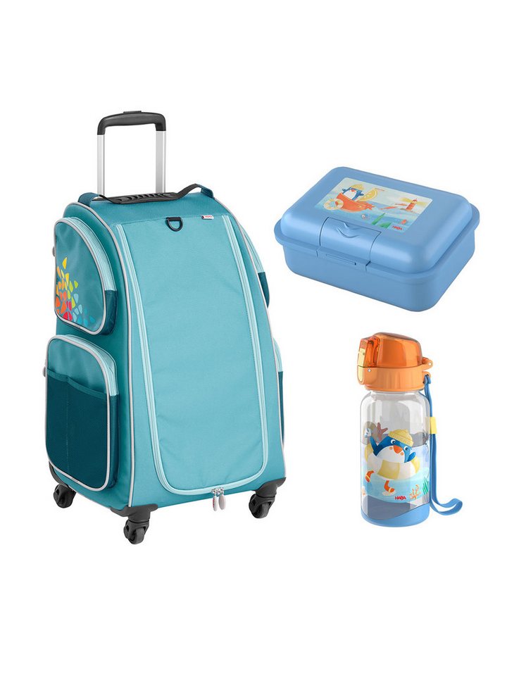 Haba Kinderkoffer Schranktrolley 4 Rollen, Brotdose und Trinkfalsche, Reisekoffer Kinder, Trolley Kinder, Kofferset Kids von Haba