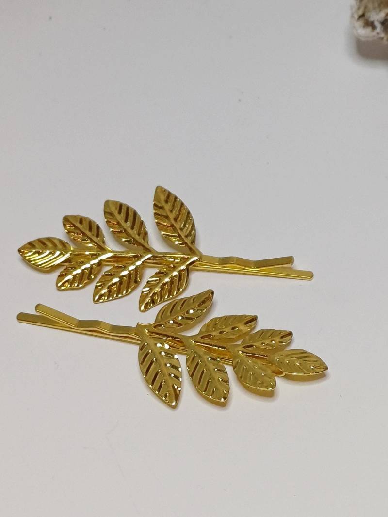 2Er Set Haarklammern Mit Blättern Für Steckfrisuren Brautfrisuren Goldfarbene Haarklemmen von HaberElements14