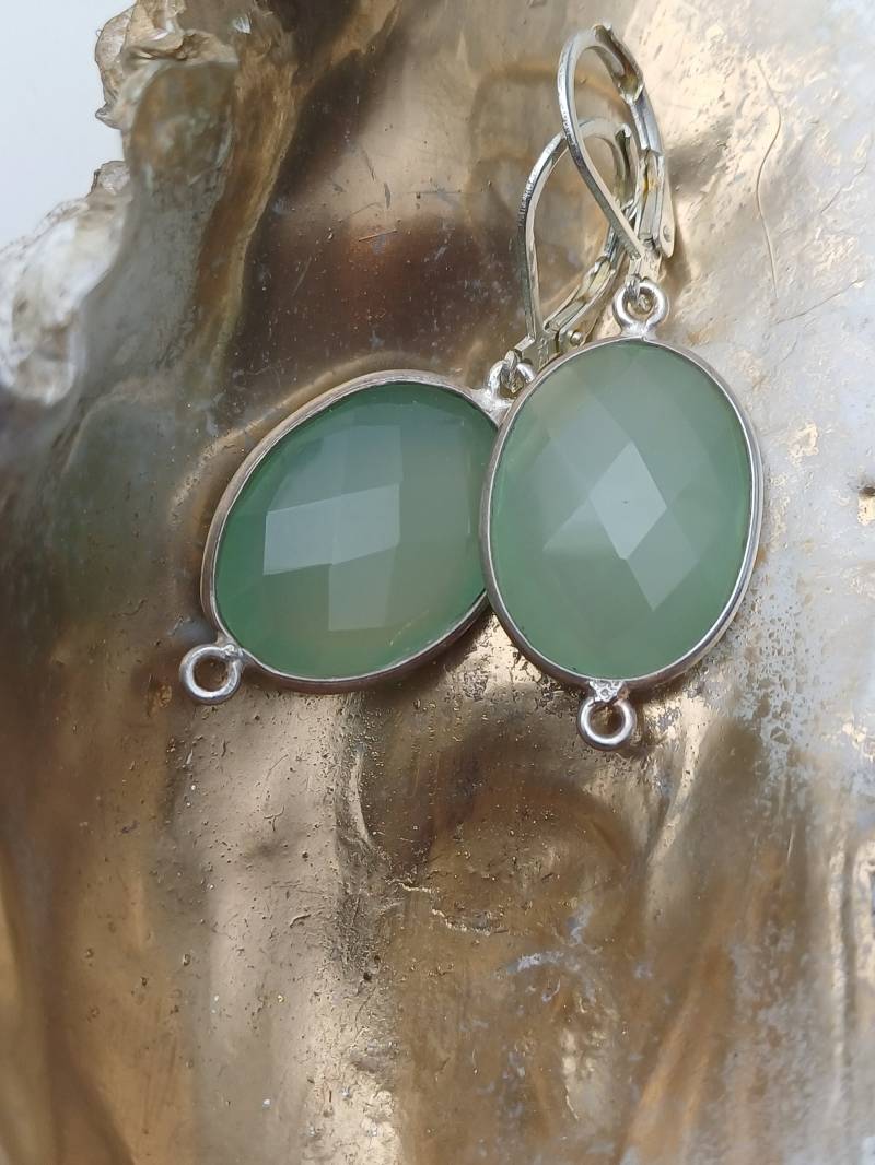 925-Er Silber Ohrringe Hänger Mit Faccetiert Chalcedon Gepunzt von HaberElements14