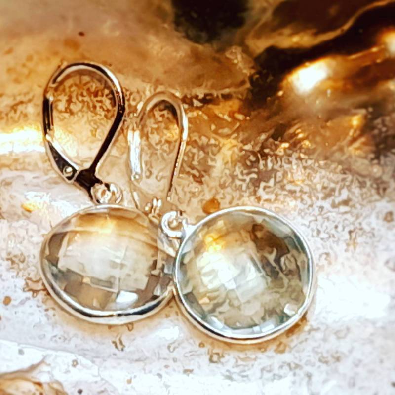 925-Silber Ohrringe Hänger Mit Grünem Amethyst Faccetiert An Silber Brisuren von HaberElements14