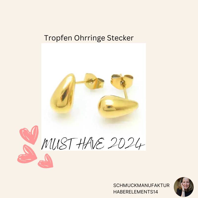 Tear Drop Ohrringe Ohrstecker Mit Tropfen Hochzeitsschmuck Braut Geschenk Vergolďet 18 K Vergoldung von HaberElements14