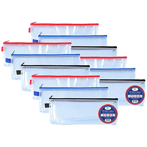 Habercrafts Federmäppchen mit Reißverschluss, transparente Kunststoffhüllen mit Reißverschluss, wasserabweisend, verstärkt, robuste Netztaschen (Bleistiftetui, 12 Stück) von Habercrafts