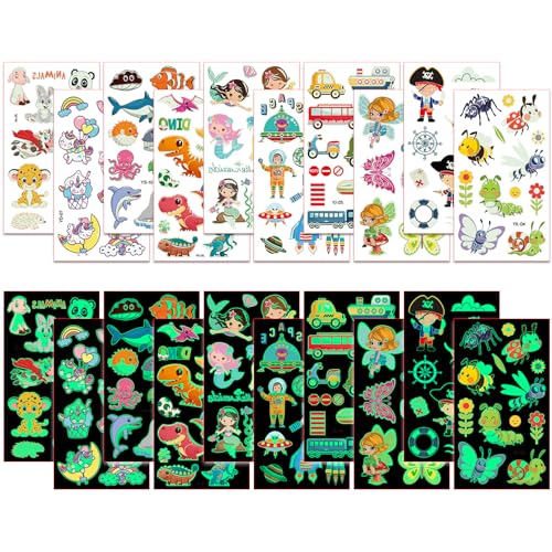 Habett Tattoo Kinder Mädchen Jungen, 100+ Leuchtend Tattoo Kinder Set Sticker, Hautfreundlich Temporäre Kindertattoos Perfekt für Kindergeburtstag Party Gastgeschenke Kleine Geschenke für Kinder Habett Tattoo Kinder Mädchen Jungen, 100+ Leuchtend Tattoo Kinder Set Sticker, Hautfreundlich Temporäre Kindertattoos Perfekt für Kindergeburtstag Party Gastgeschenke Kleine Geschenke für Kinder von Habett