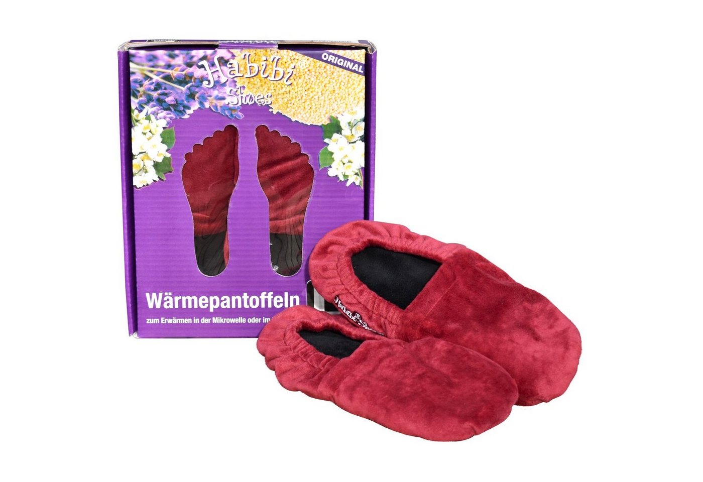 Habibi Plush Wärmekissen Wärmeschuhe, Slipper bordeaux Größe M für Mikrowelle/Ofen, (Wärmeschuhe) von Habibi Plush